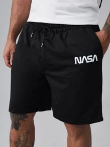 Manfinity Homme 男士字母圖案撞色T恤和腰部抽繩短褲 - 彩色 - 查看 5