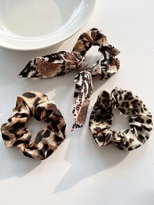 3入組豹紋圖案髮圈 - 鏽棕色 - 查看 2