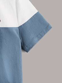 SHEIN Tween Boy Letter Patch Two Tone Button Through Shirt - Multicolor - View 4