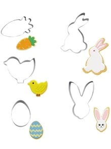 5pcs Cookie Cutter, Bunny, Carrot, Cartoon Cookie Cutter, Animal Shape Cookie Cutter, Cookie, Stainless Steel Cookie Cutter, Cake Baking, Cookie Baking, Pastry Baking Supplies - Silver - View 2