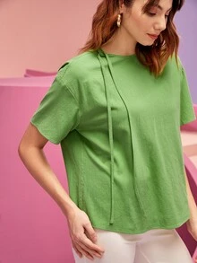 TSUN SHUIN 後鏤空側繫帶落肩袖襯衫 - 青檸色 - 查看 6