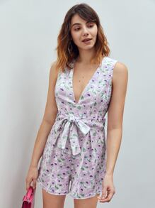 Daylu Áo liền quần nữ Thắt lưng Thắt nơ trước Hoa Tất cả trên in Boho - Nhiều màu - Xem 6