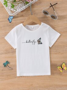 Toddler Girls Letter & Butterfly Print Tee - White - View 1
