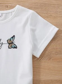 Toddler Girls Letter & Butterfly Print Tee - White - View 3