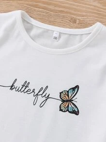 Toddler Girls Letter & Butterfly Print Tee - White - View 4