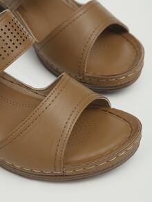 Minimalist Hollow Out Chunky Sandal Mules - Brown - View 5