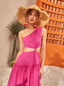 SHEIN Vestido de un hombro con abertura bajo asimétrico - Rosa Fucsia - Ver 7