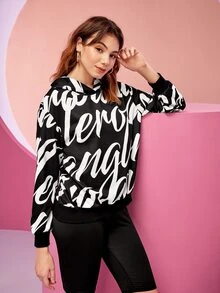 Juan Carlos Angleró 字母圖案落肩袖連帽衫 - 黑與白 - 查看 7