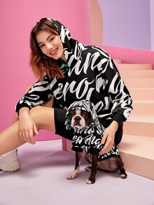 Juan Carlos Angleró 字母圖案落肩袖連帽衫 - 黑與白 - 查看 5