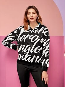 Juan Carlos Angleró 字母圖案落肩袖連帽衫 - 黑與白 - 查看 6