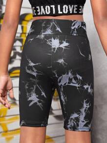 SHEIN 女孩寬腰帶紮染騎行褲