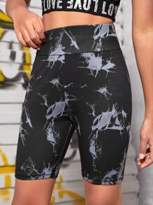 SHEIN 女孩寬腰帶紮染騎行褲