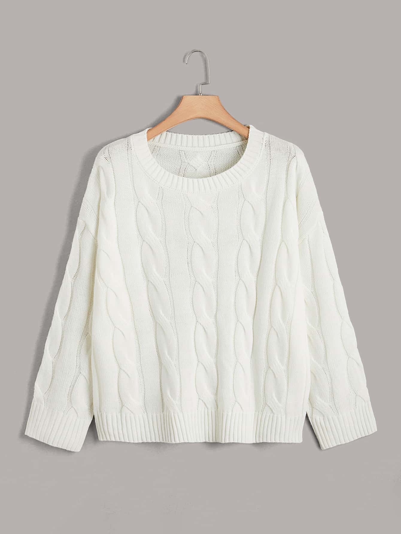 Plus Drop Shoulder Cable Knit Jumper - White - View 1
