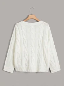 Plus Drop Shoulder Cable Knit Jumper - White - View 2