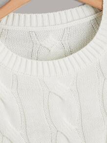 Plus Drop Shoulder Cable Knit Jumper - White - View 3
