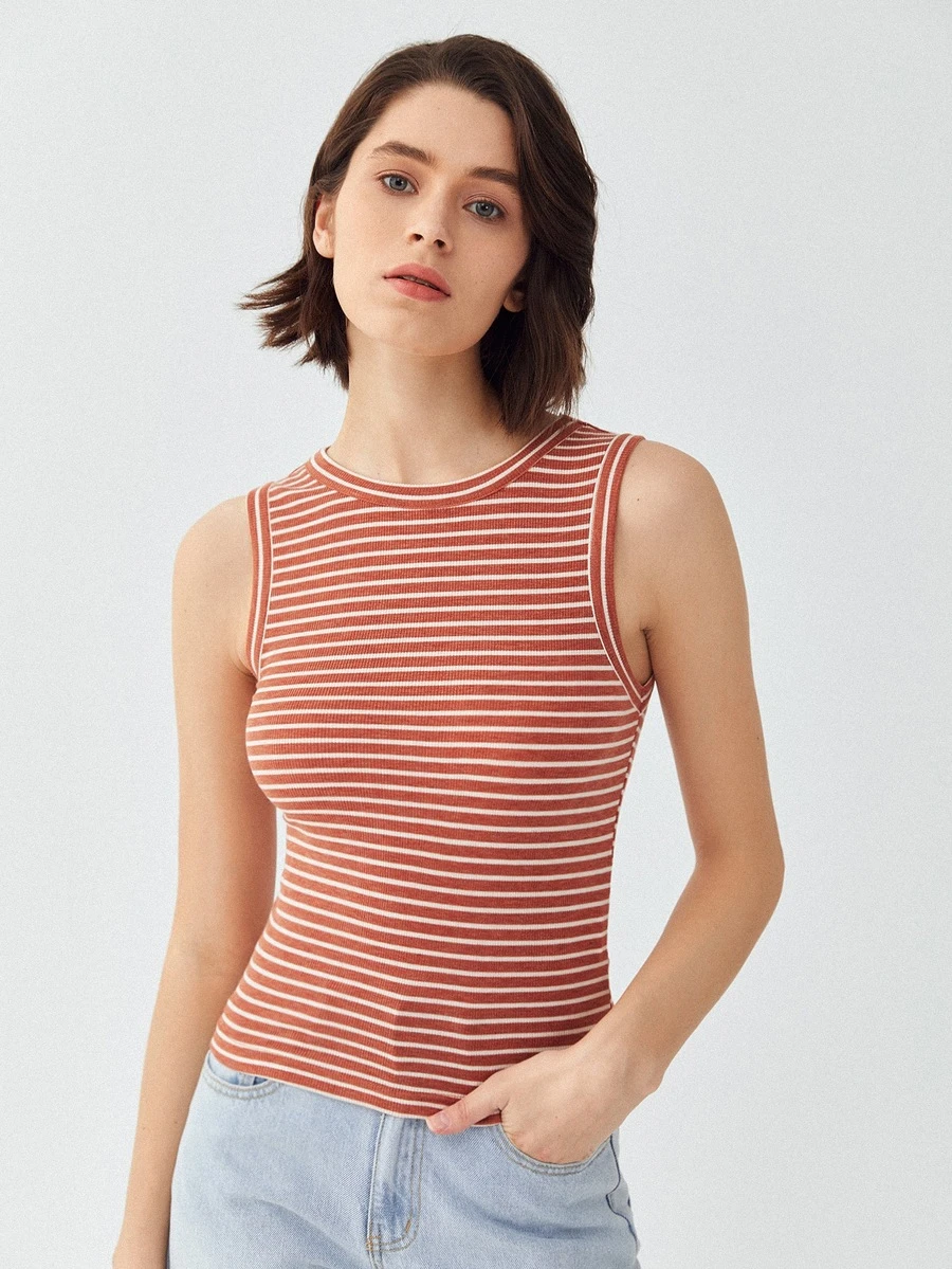 SHEIN 再生滌合身背心上衣 - 紅白色 - 查看 1