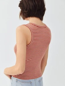 SHEIN 再生滌合身背心上衣 - 紅白色 - 查看 2