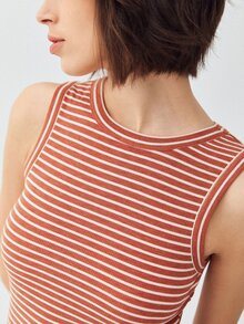 SHEIN 再生滌合身背心上衣 - 紅白色 - 查看 3