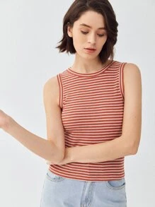 SHEIN 再生滌合身背心上衣 - 紅白色 - 查看 4