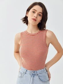 SHEIN 再生滌合身背心上衣 - 紅白色 - 查看 5