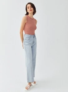 SHEIN 再生滌合身背心上衣 - 紅白色 - 查看 7