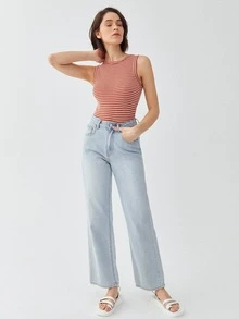 SHEIN 再生滌合身背心上衣 - 紅白色 - 查看 8