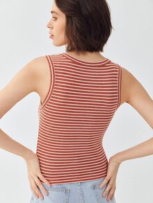 SHEIN 再生滌合身背心上衣 - 紅白色 - 查看 9