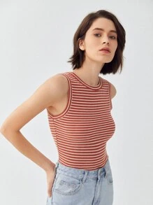 SHEIN 再生滌合身背心上衣 - 紅白色 - 查看 10