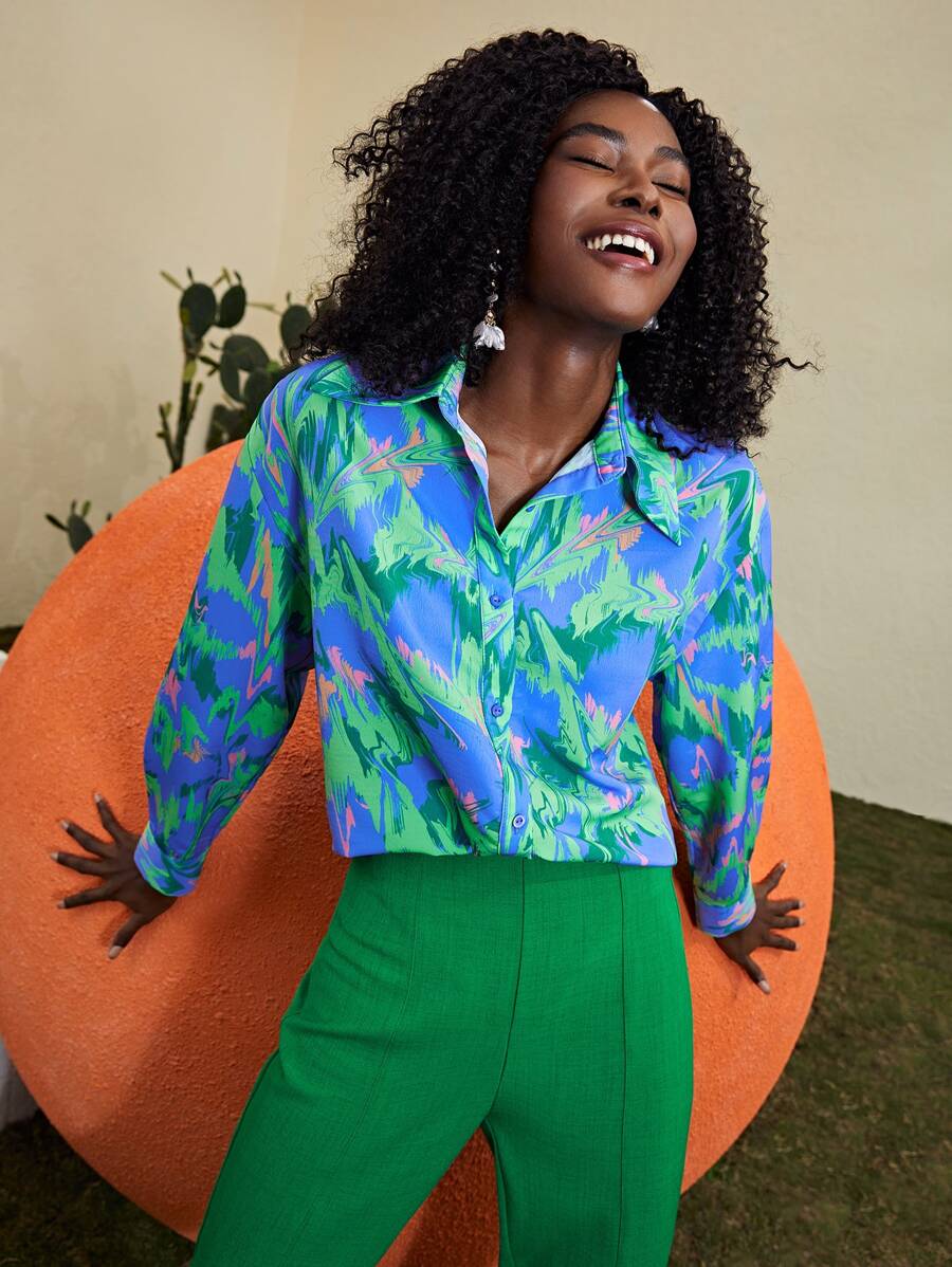 SHEINNeu Allover Print Drop Shoulder Blouse