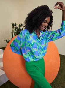 SHEINNeu Allover Print Drop Shoulder Blouse