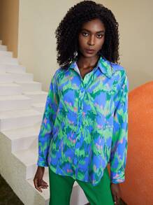 SHEINNeu Allover Print Drop Shoulder Blouse