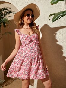 SHEIN Maternidad Vestido con estampado floral ribete con fruncido escote corazón - Multicolor - Ver 1