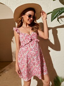 SHEIN Maternidad Vestido con estampado floral ribete con fruncido escote corazón - Multicolor - Ver 5