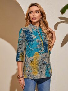 EMERY ROSE 滿版印花半排扣襯衫 - 彩色 - 查看 3