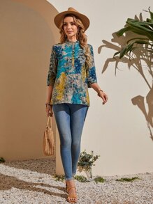 EMERY ROSE 滿版印花半排扣襯衫 - 彩色 - 查看 5