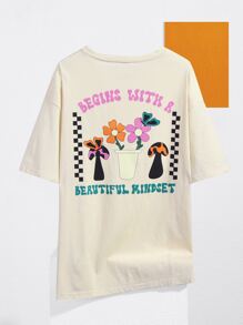 themindfulbutterflyy Letter & Floral Print Tee - Apricot - View 1