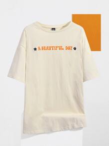 themindfulbutterflyy Letter & Floral Print Tee - Apricot - View 2