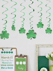 12件套圣帕特里克节悬挂式螺旋三叶草装饰（30片），Konsait幸运爱尔兰绿色三叶草箔片螺旋装饰，适用于家庭派对天花板、窗户、墙壁装饰，理想的绿色圣帕特里克节派对用品 - 綠色 - 查看 1