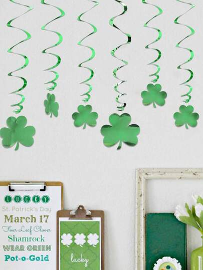 12 Parça Aziz Patrick Günü Asma Spiral Yonca Süslemeleri (30 Parça), Konsait Şanslı İrlanda Yeşili Yonca Folyo Sarmalları Ev Partisi Tavan Pencere Duvar Dekoru İçin, İdeal Yeşil Aziz Patrick Günü Parti Malzemeleri