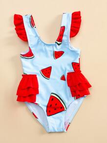 Bebé niña Bañador una pieza con estampado de sandía ribete con fruncido - Multicolor - Ver 3