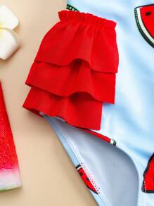 Bebé niña Bañador una pieza con estampado de sandía ribete con fruncido - Multicolor - Ver 4