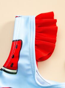 Bebé niña Bañador una pieza con estampado de sandía ribete con fruncido - Multicolor - Ver 5