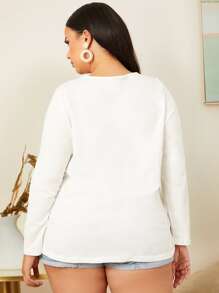 SHEIN Plus Solid Layered Hem Tee - White - View 2