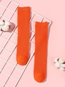 兒童春夏秋冬1對實色無後跟中筒襪 - 橘色 - 查看 2