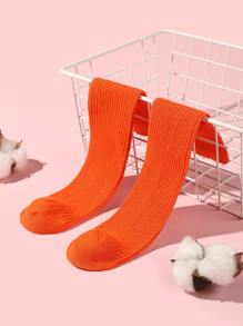 兒童春夏秋冬1對實色無後跟中筒襪 - 橘色 - 查看 3