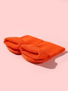 兒童春夏秋冬1對實色無後跟中筒襪 - 橘色 - 查看 4