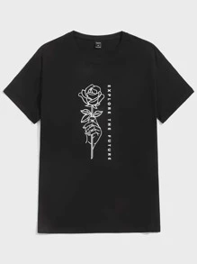 Manfinity RebelGame Men Slogan & Floral Print Tee - Black - View 1