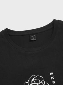 Manfinity RebelGame Men Slogan & Floral Print Tee - Black - View 4