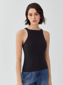 MOTF ECO Top halter poliéster reciclado de canalé - Negro - Ver 1