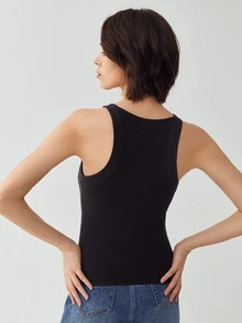 MOTF ECO Top halter poliéster reciclado de canalé - Negro - Ver 2